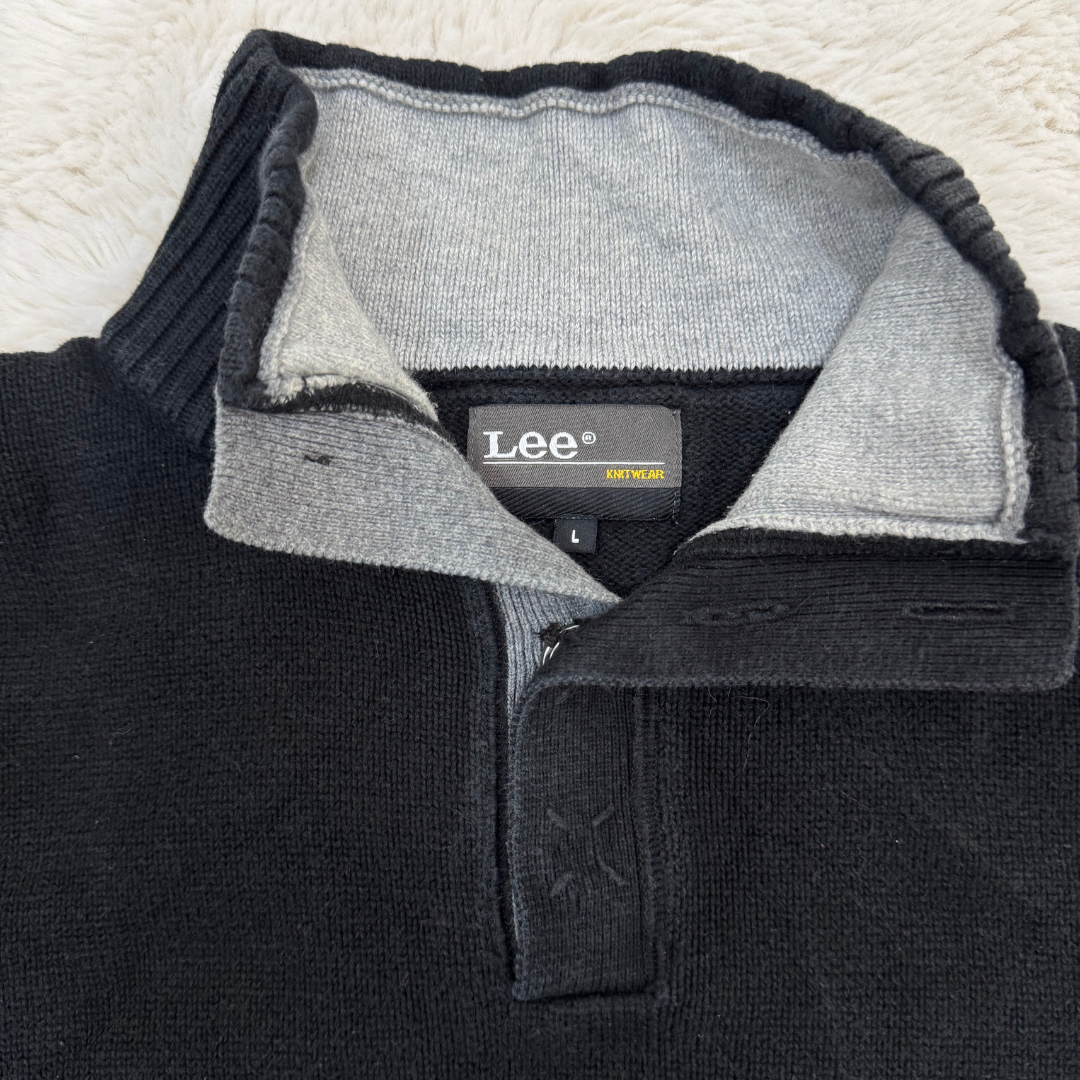 Lee Quarter Button Black Sweater - S