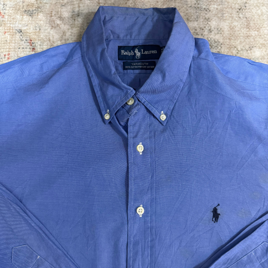 Ralph Lauren Blue Shirt Yarmouth 100% Cotton Pinpoint Oxford - XXL