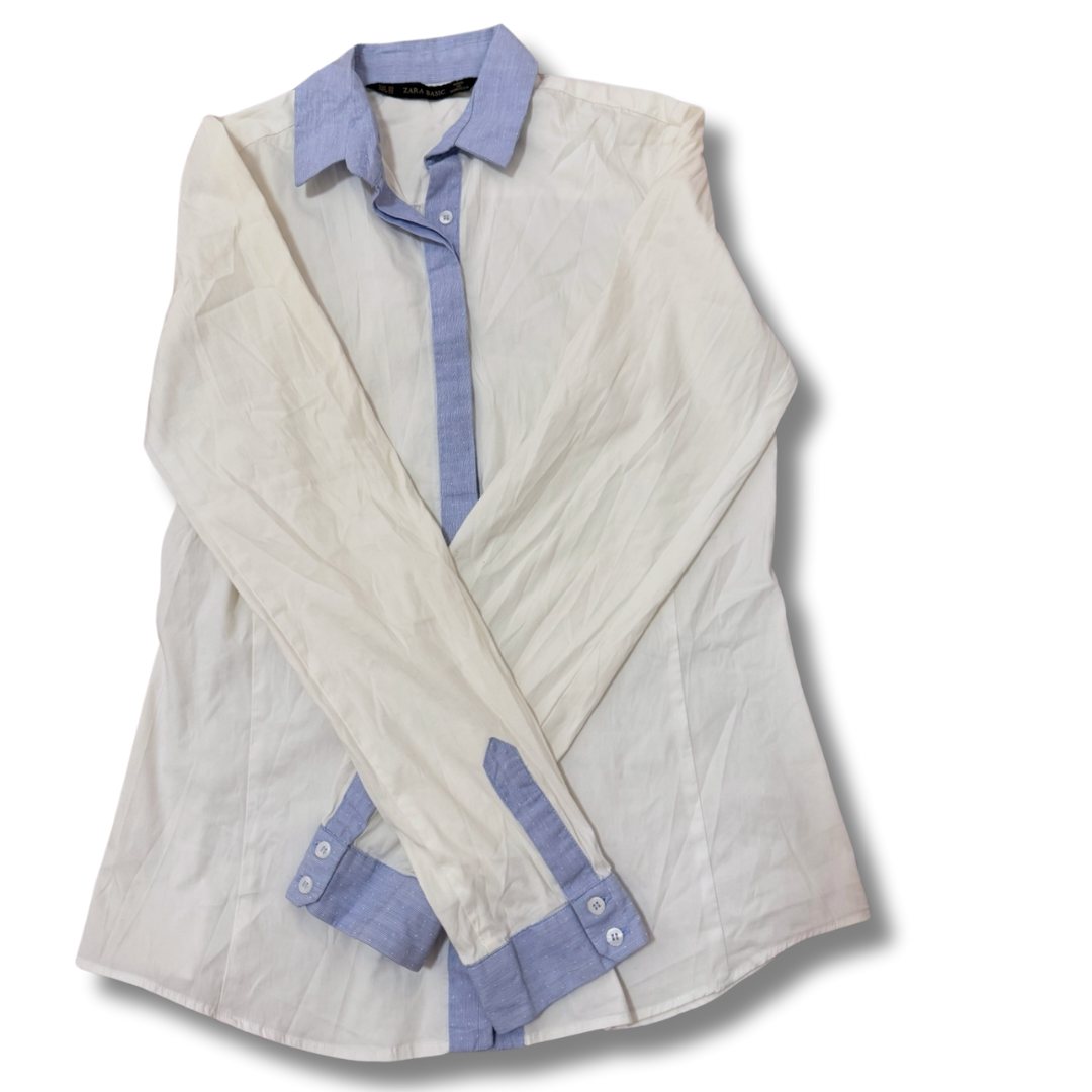 Zara White & Blue Shirt - S