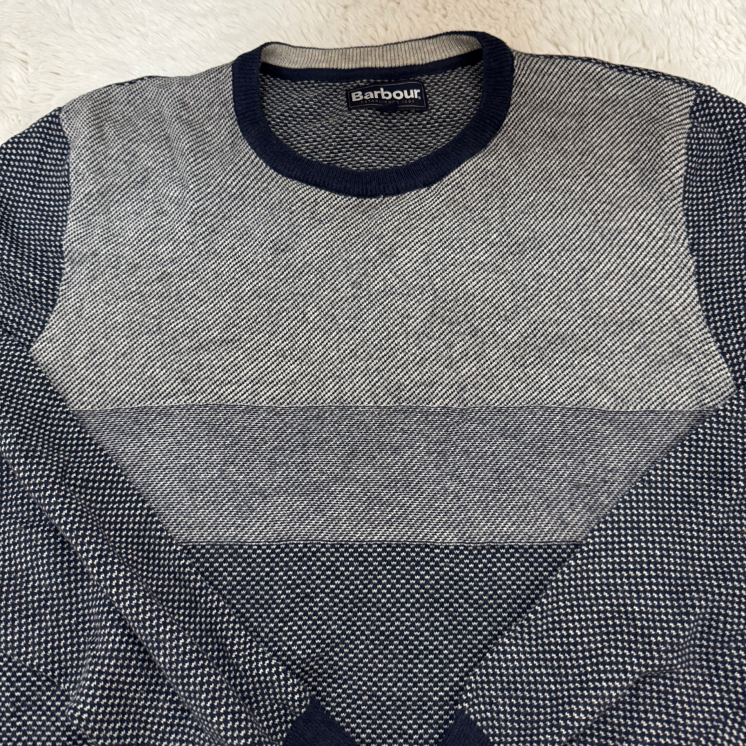 Barbour Blue-Grey Self Sweater - L