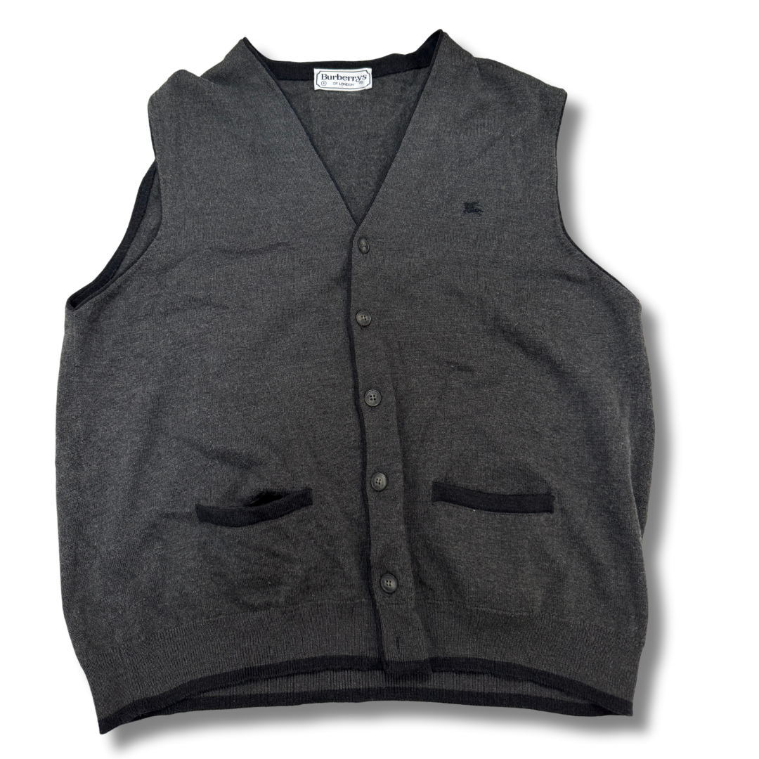 Burberry Dark Grey Sleeveless Button Cardigan - M