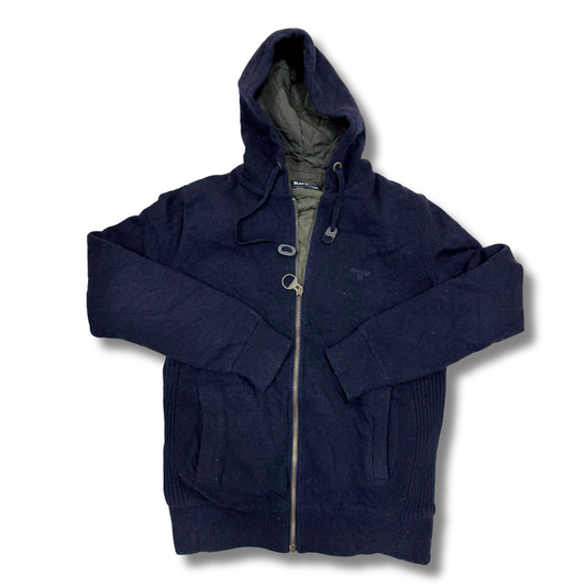 Heavy Barbour Full Zip Blue Sweater w/ Hood - S