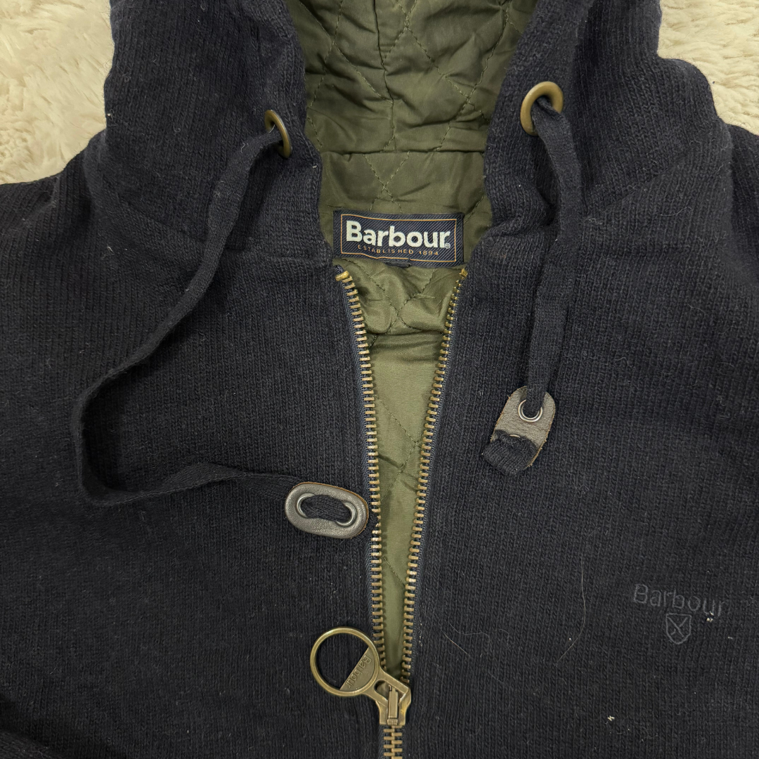 Heavy Barbour Full Zip Blue Sweater w/ Hood - S