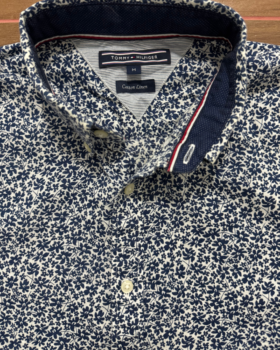 Tommy Hilfiger Cotton Linen Blue Floral Shirt - M