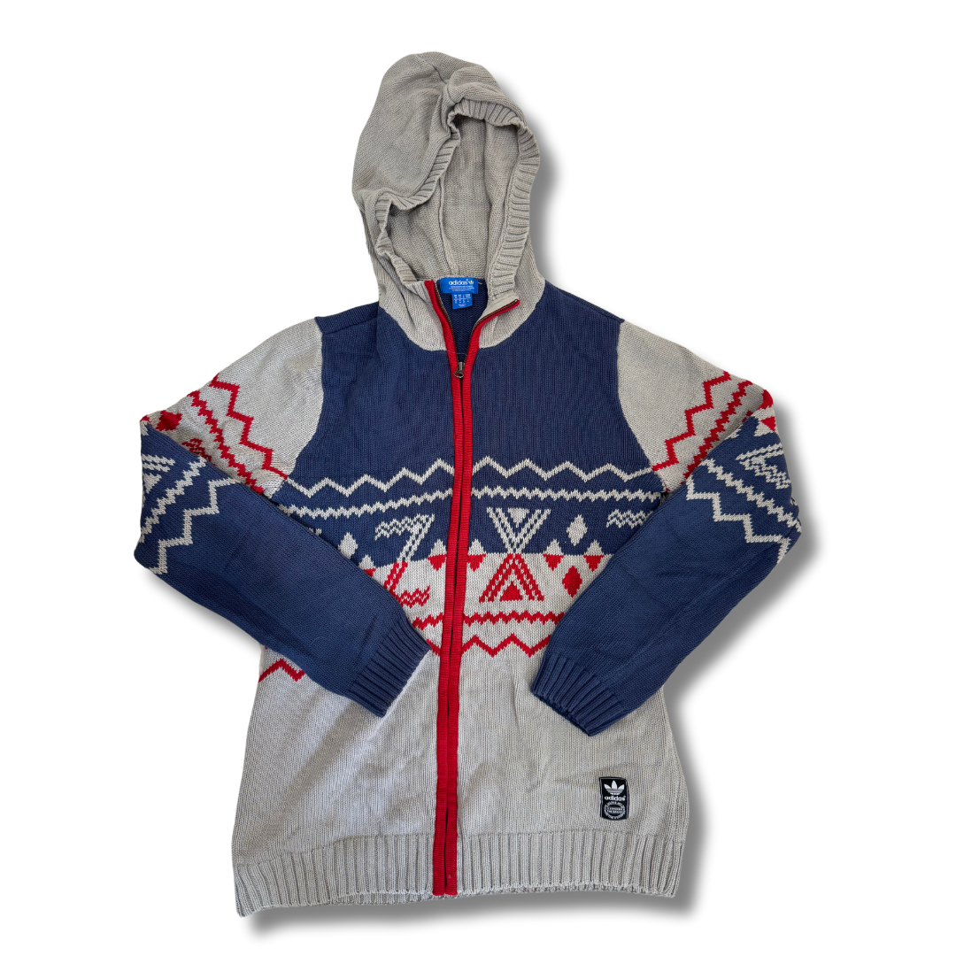 Adidas Hooded Zipper Cardigan | Grey-Red-Blue - XS