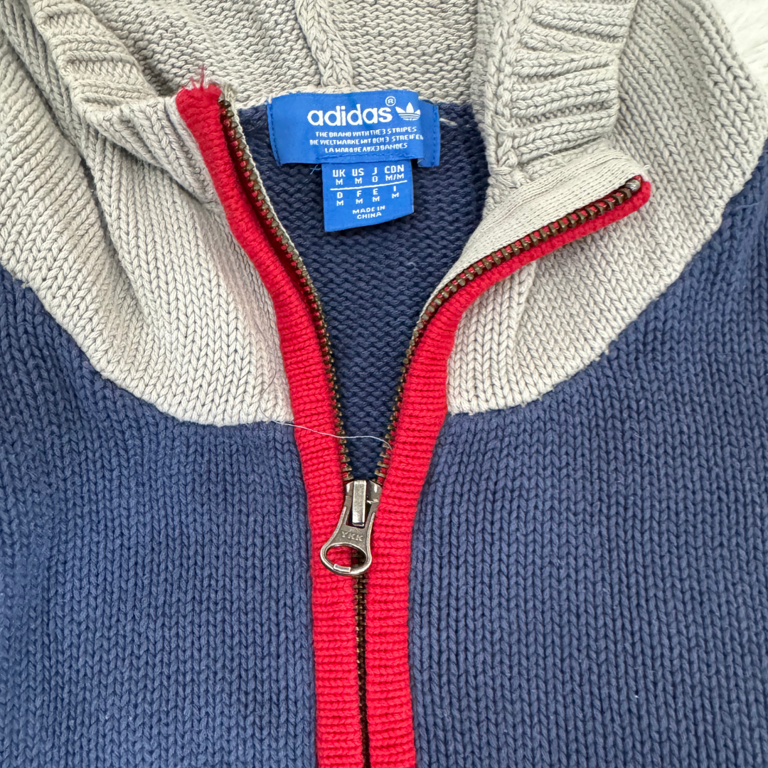 Adidas Hooded Zipper Cardigan | Grey-Red-Blue - XS