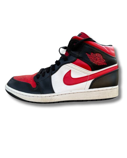 Nike Air Jordan 1 Mid "Bred Toe" Sneakers | Red/Black/White | US 9.5