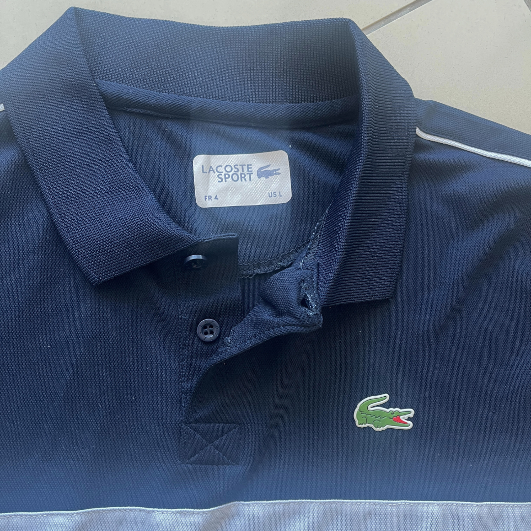 Lacoste Sports Blue Polo Shirt with White Panel - M