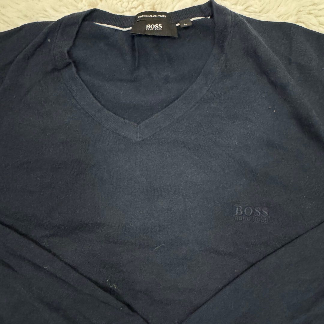 Boss Blue Italian Yarn V Neck Sweater - S