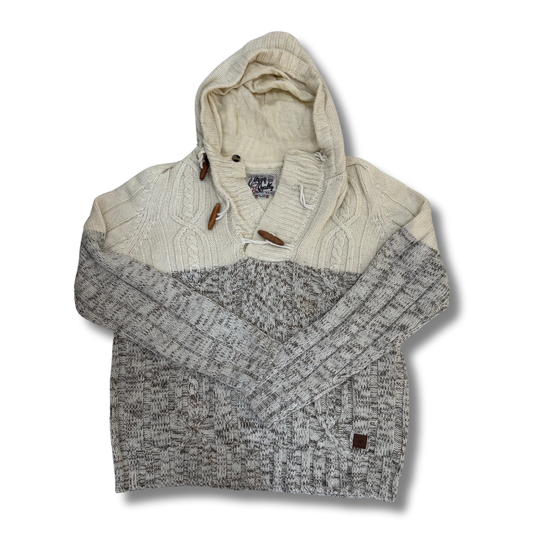 mzgz.br White-Grey Hooded Quarter Button Sweater - L