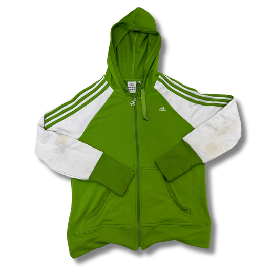 Adidas Green-White Zipper Hoodie - XS