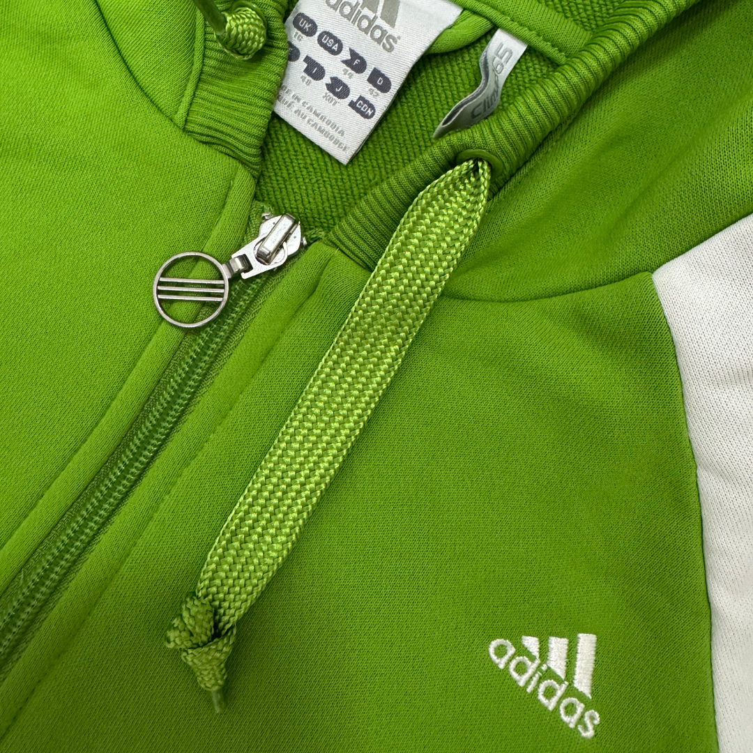 Adidas Green-White Zipper Hoodie - XS