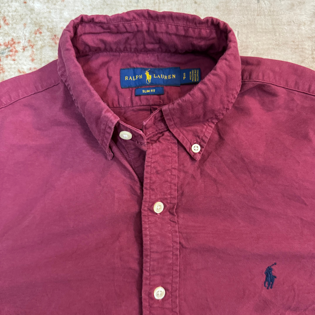 Ralph Lauren Slim Fit Red Shirt (Blue Logo) - XS