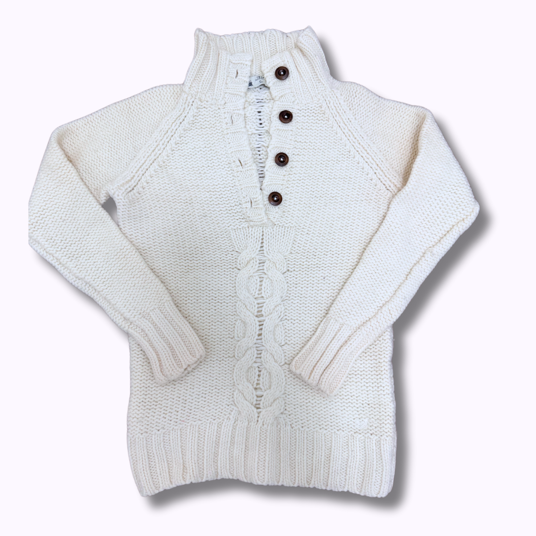 Crew Clothing Co White Woolen Button Sweater - Small