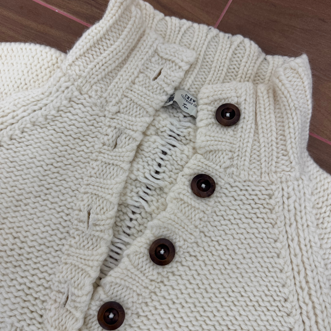 Crew Clothing Co White Woolen Button Sweater - Small