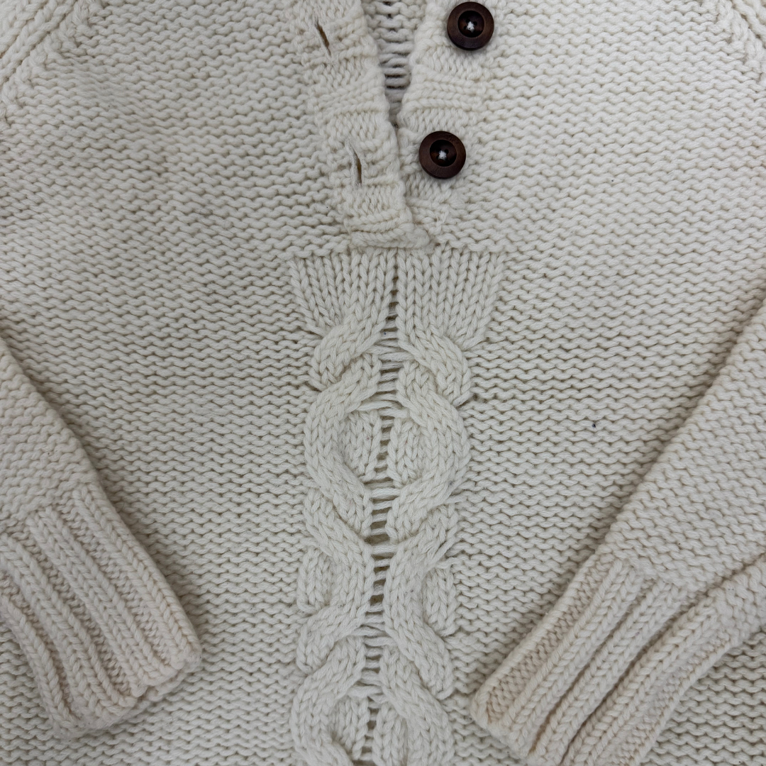 Crew Clothing Co White Woolen Button Sweater - Small