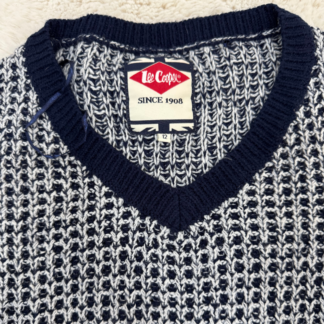 Lee Cooper Blue-White Knit Women Sweater - XS