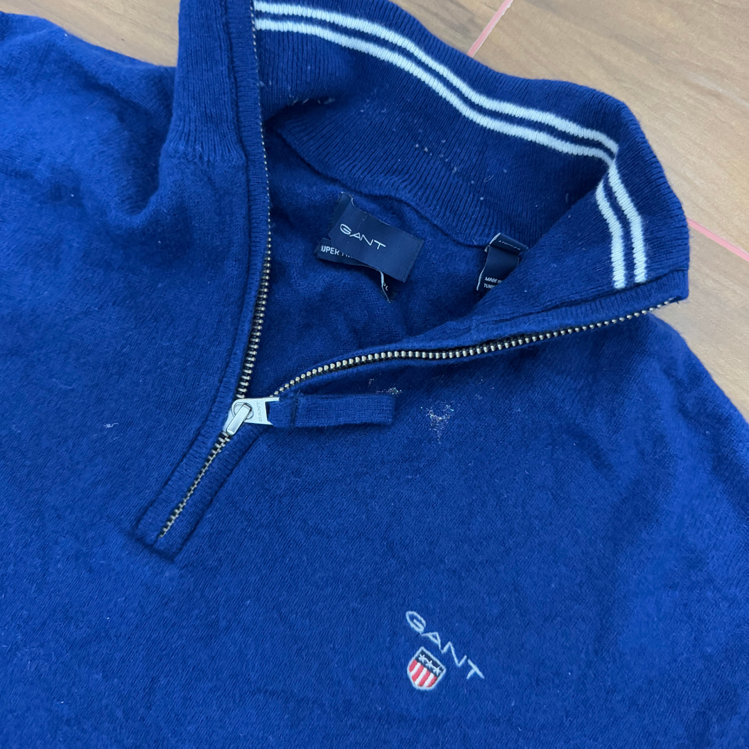 Gant Dark Blue Quarter Zip Sweater - Small