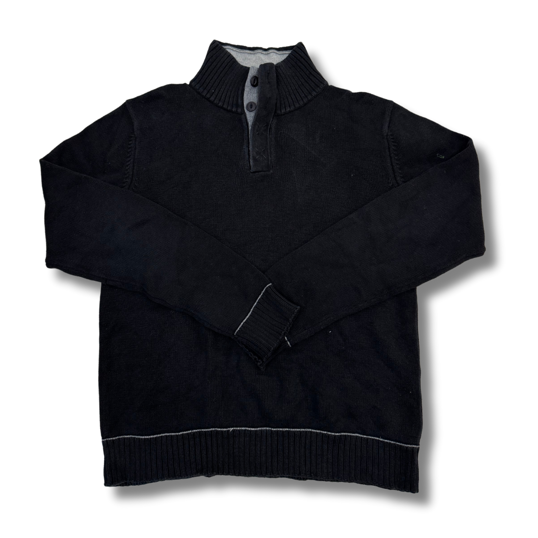 Lee Quarter Button Black Sweater - S